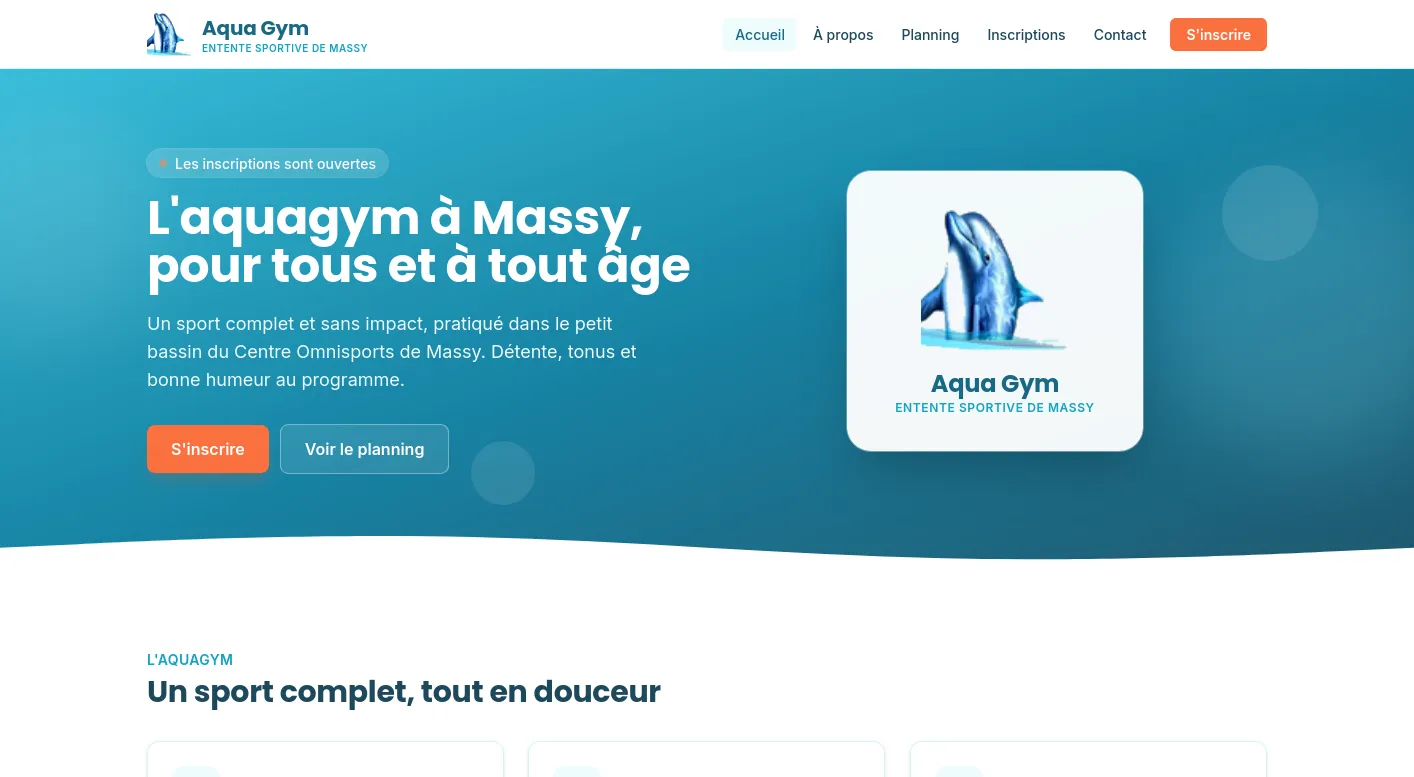 Capture d'écran — Refonte du site Aquagym Massy