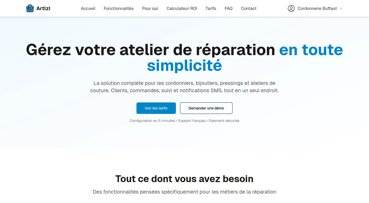 Capture d'écran — Application Artizi