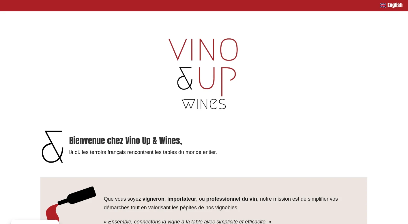 Capture d'écran — Création du site Vino Up & Wines